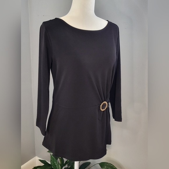 Michael Kors Black Stretchy Top with Goldtone Michael Kors Emblem in Size Medium - Picture 2 of 7